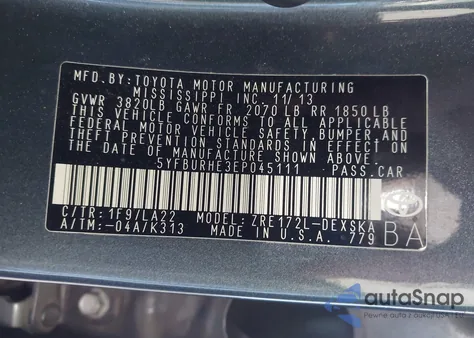 2014 Toyota Corolla S Premium z USA, uszkodzony, nr VIN 5YFBURHE3EP045111